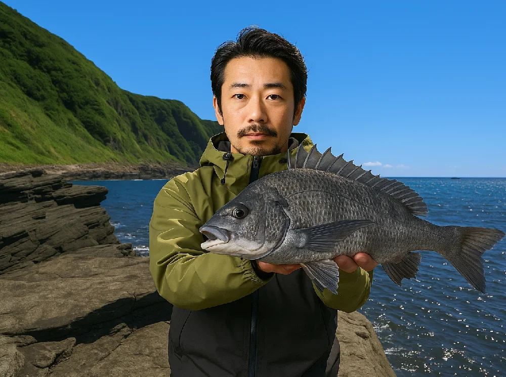 大房岬でクロダイを釣る佐々木