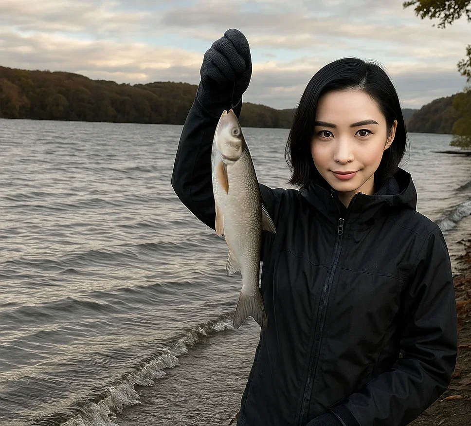 塘路湖でウグイらしきものを釣る八重田