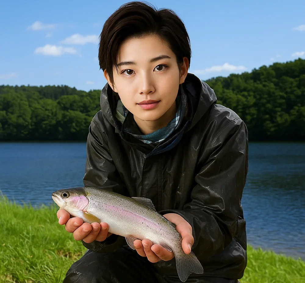 サホロ湖でニシンを釣る佐伯