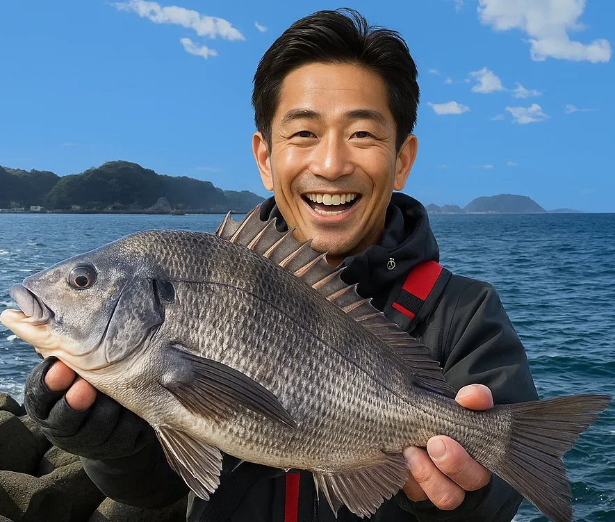 保田港でクロダイを釣る勝田