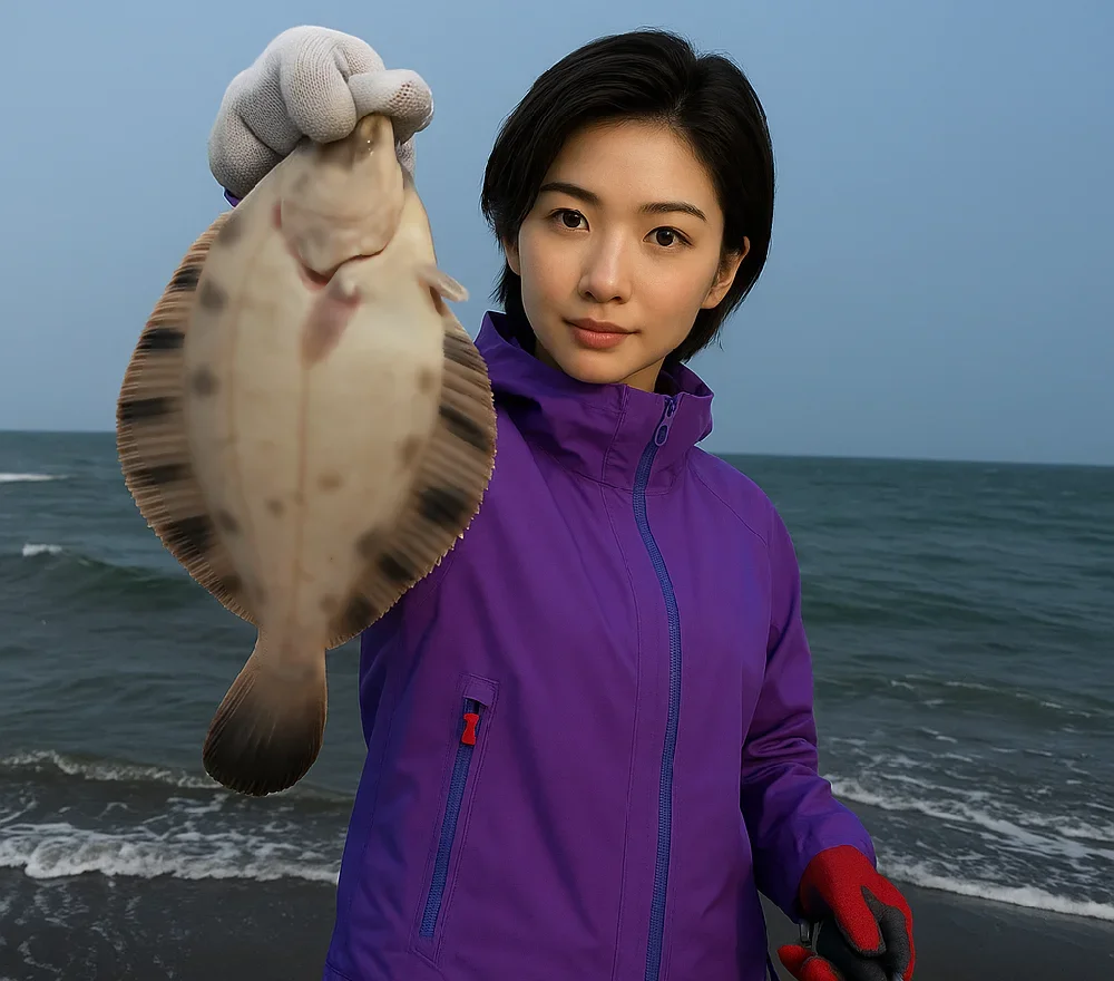 無煙浜でカレイを釣る佐伯