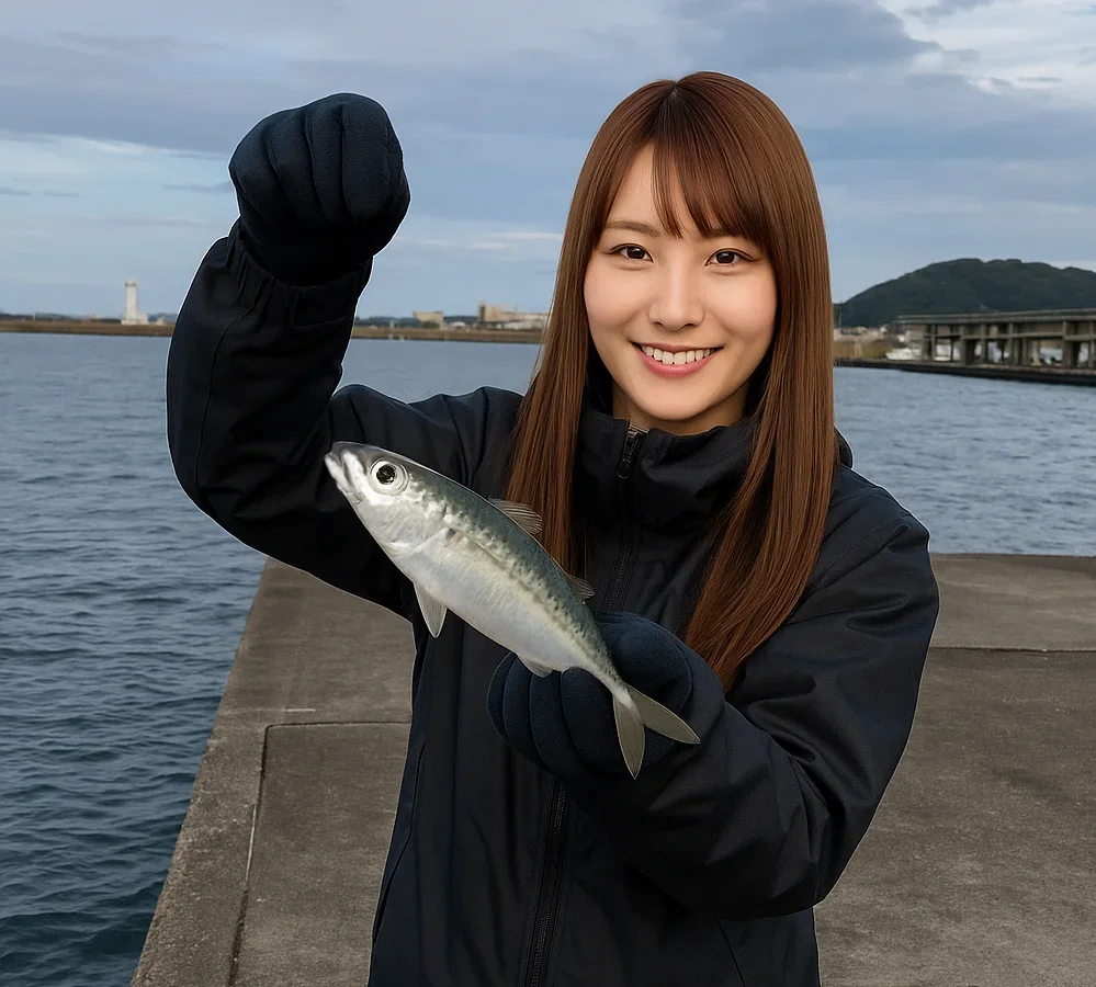 千倉港でサビキ釣りをする山際