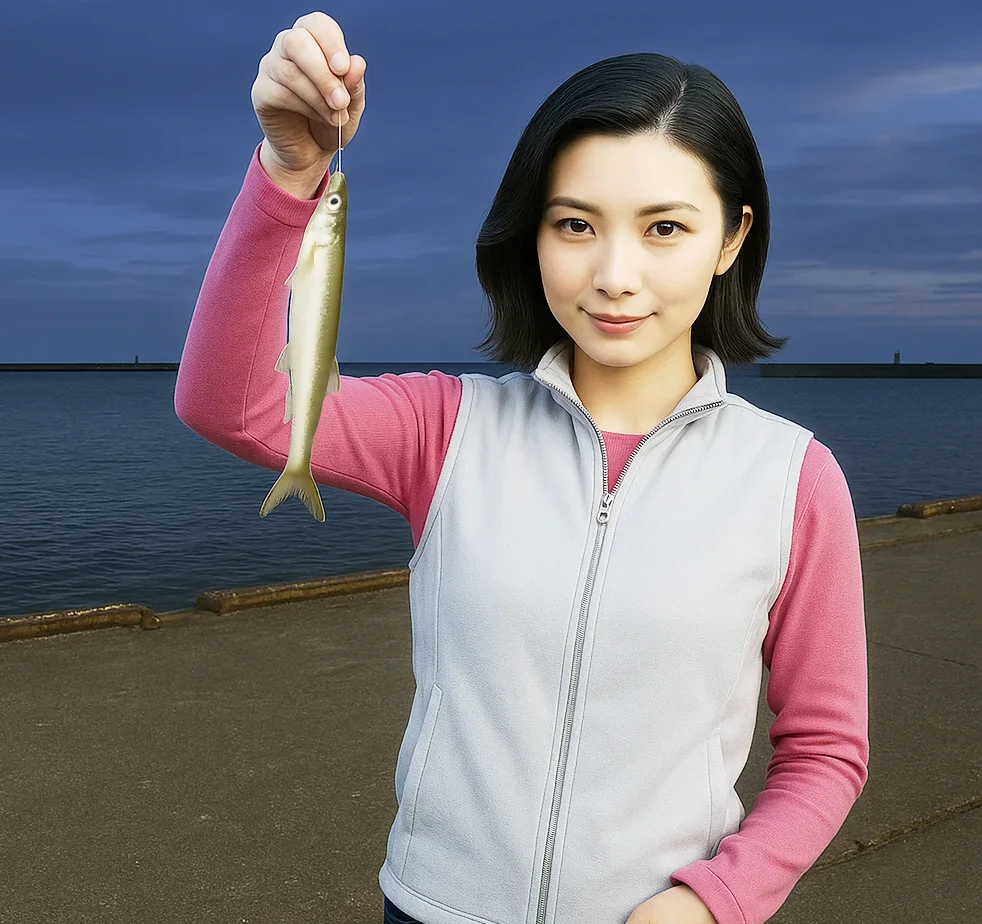 枝幸港でチカを釣る八重田