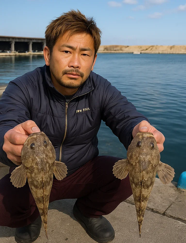 宗谷港でカジカを釣る広岡
