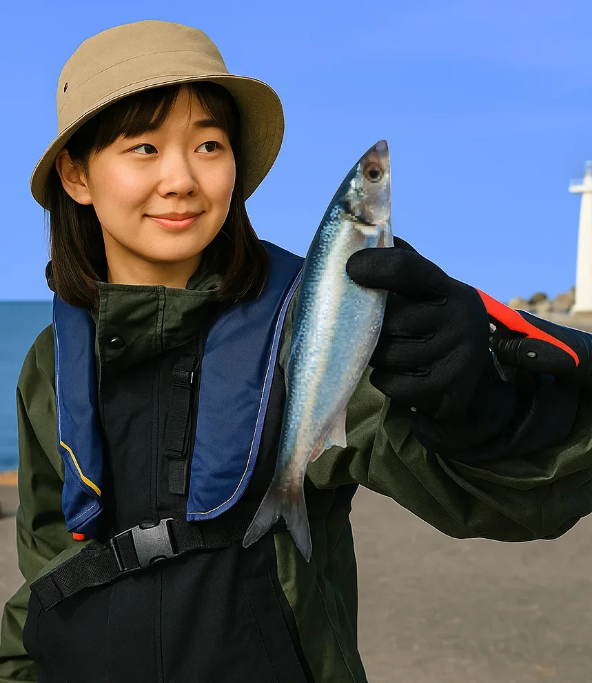 天塩港でニシンを釣る森