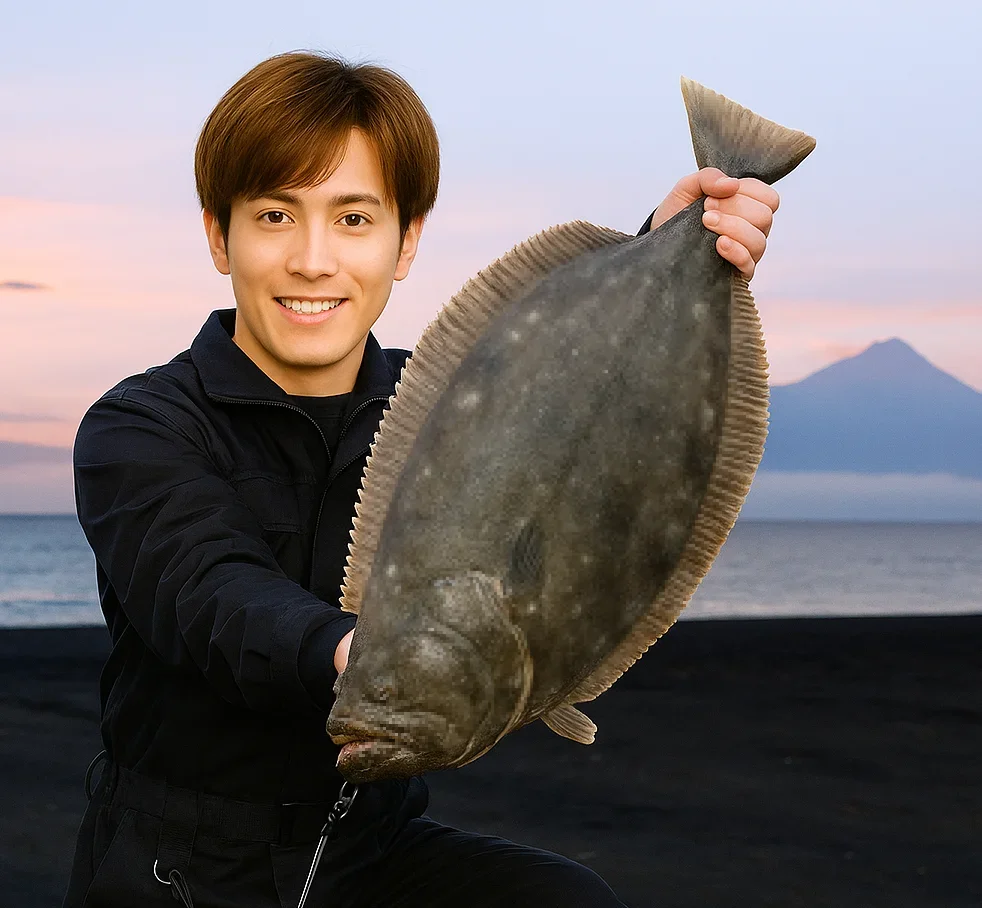 富士見海岸でヒラメを釣る久良木