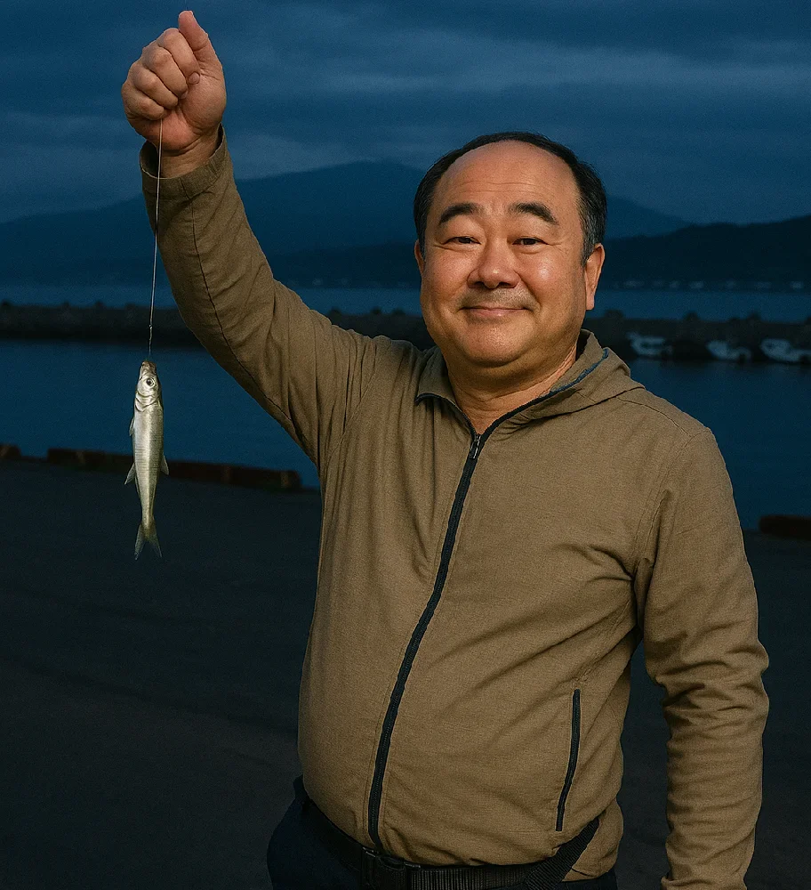 沙留漁港でチカを釣る持田