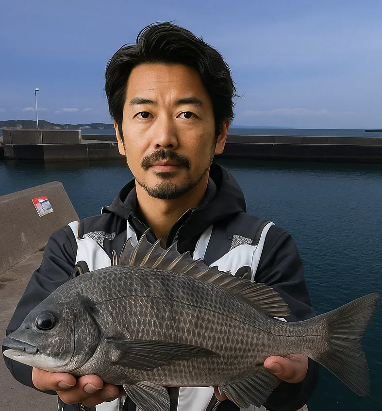 松部港でクロダイを釣る佐々木