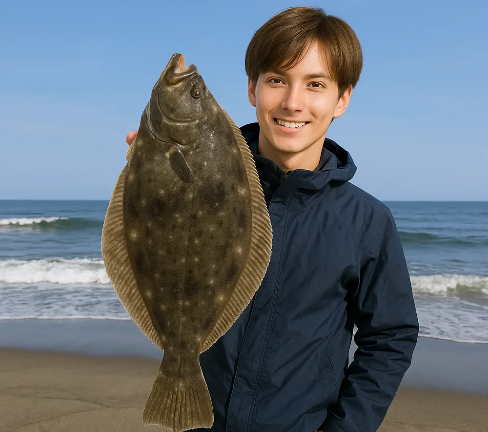 細谷海岸でヒラメを釣る久良木