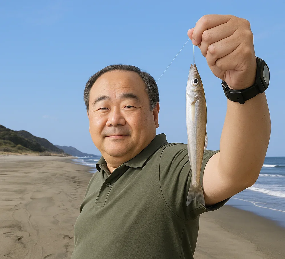 七根海岸でキスを釣る持田