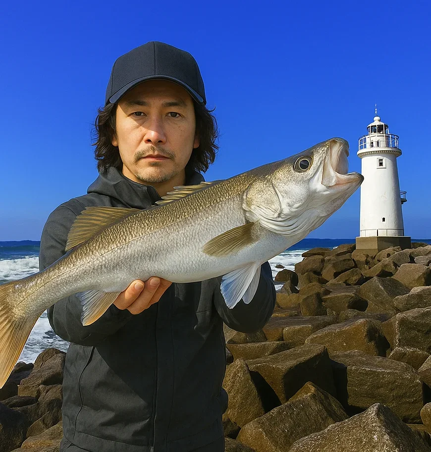 伊良湖岬でシーバスを釣る岸本