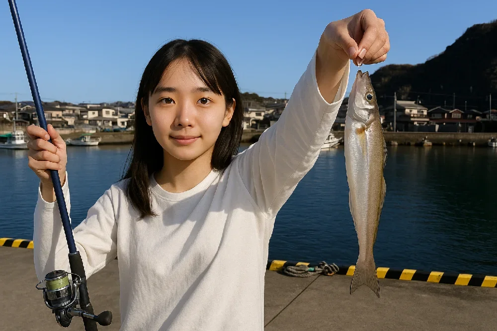岩和田港でキスを釣る森永