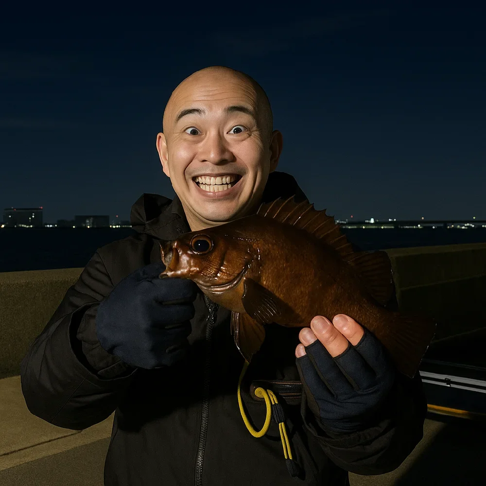 樽水漁港でメバルを釣るがんだま君