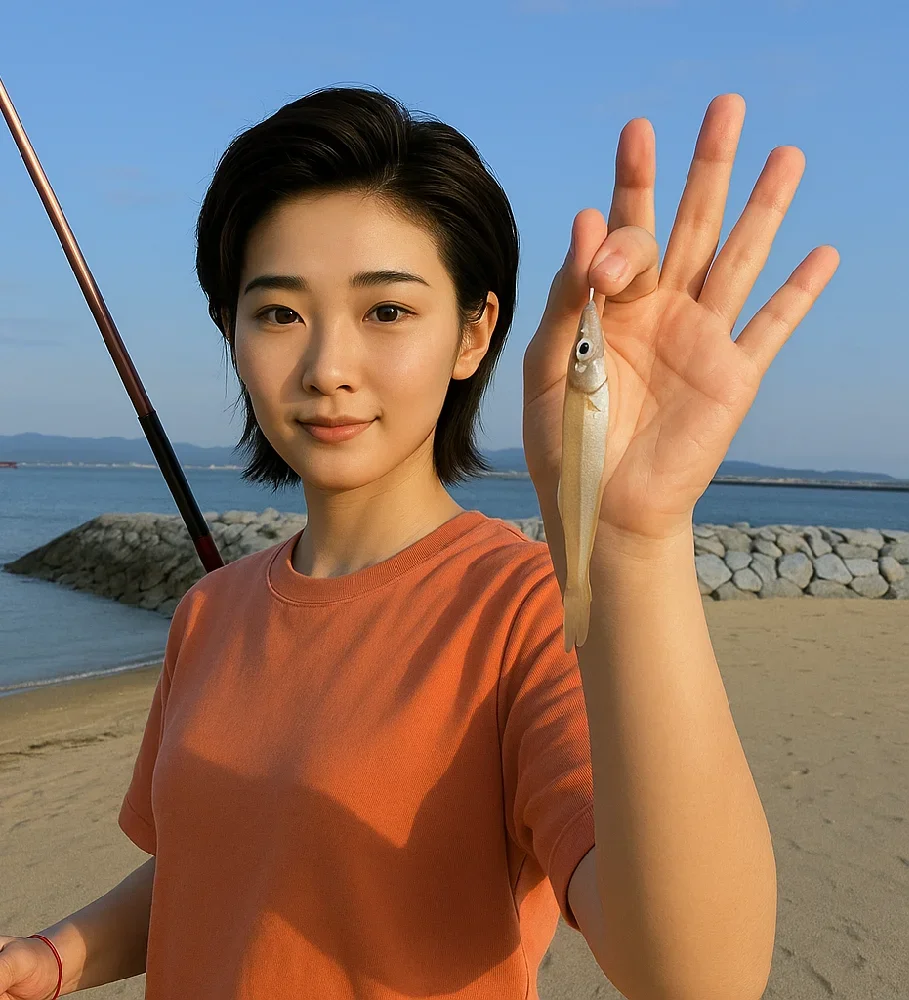 多屋海岸でシロギスを釣る佐伯