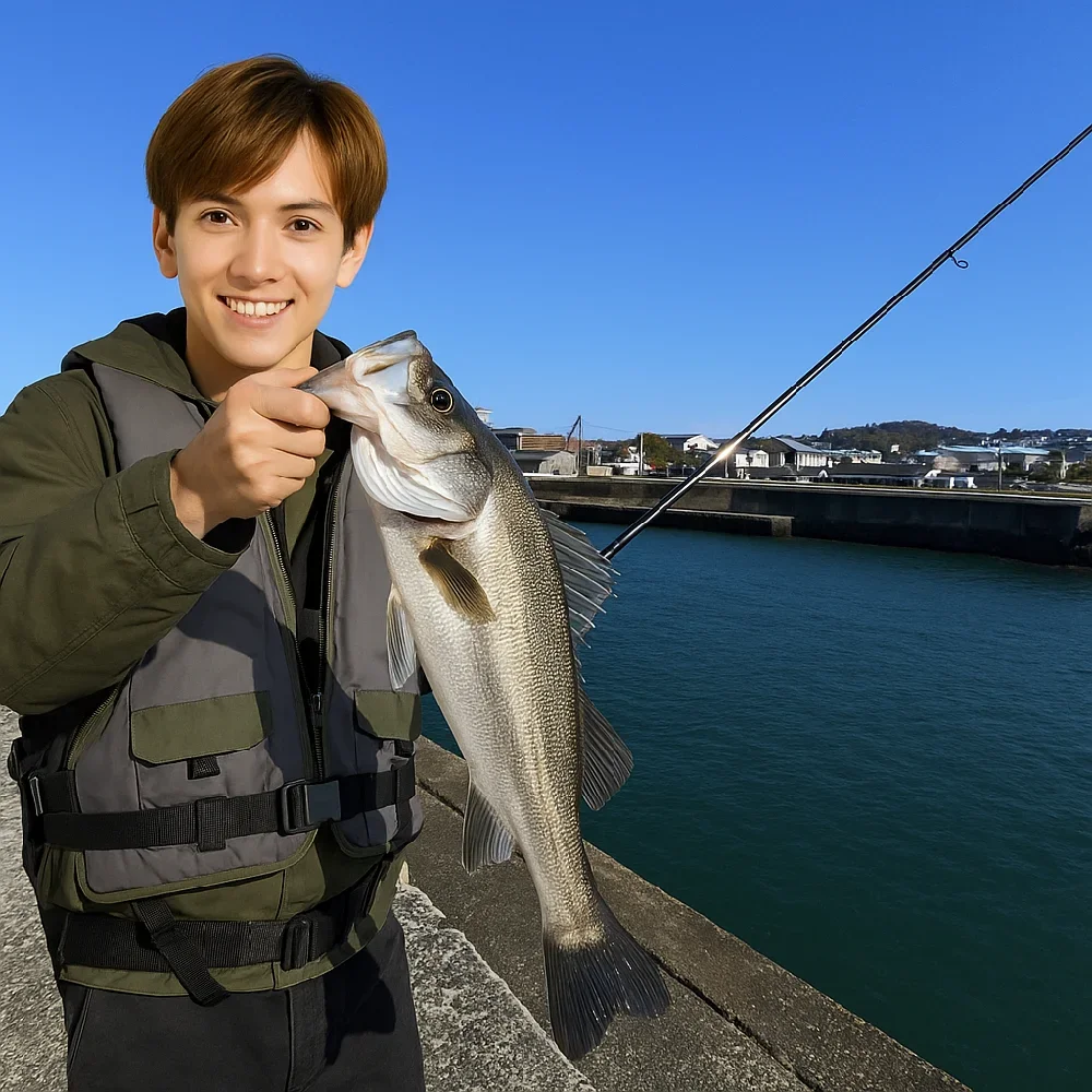 大野漁港でシーバスを釣る久良木