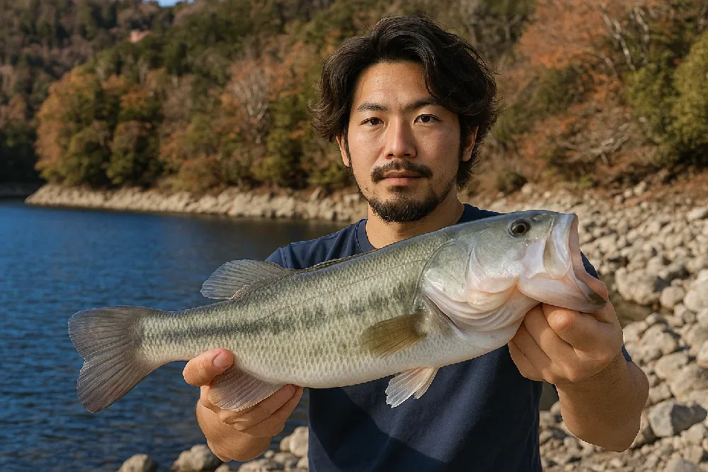 三河湖でバスを釣る澤田