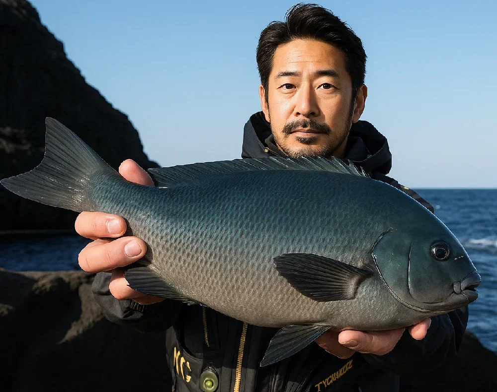 恵比寿島でメジナを釣る佐々木