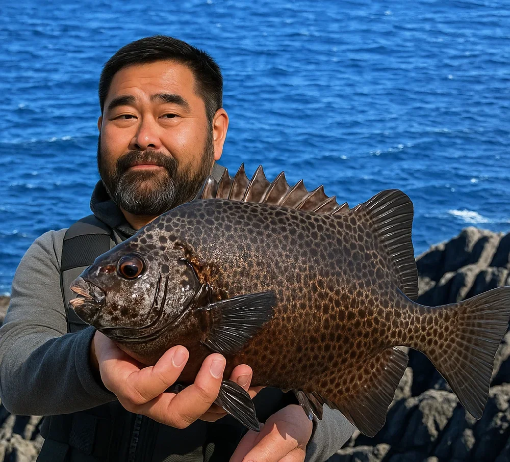 爪木崎でイシガキダイを釣る楢崎