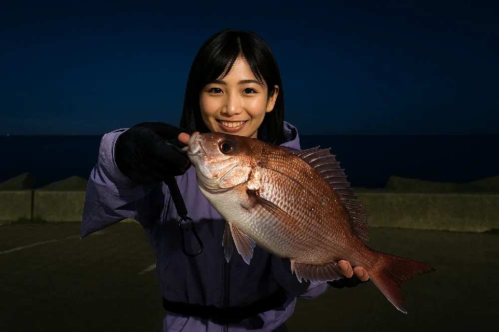 長浜海浜公園・多賀新堤防でマダイを釣る黒川