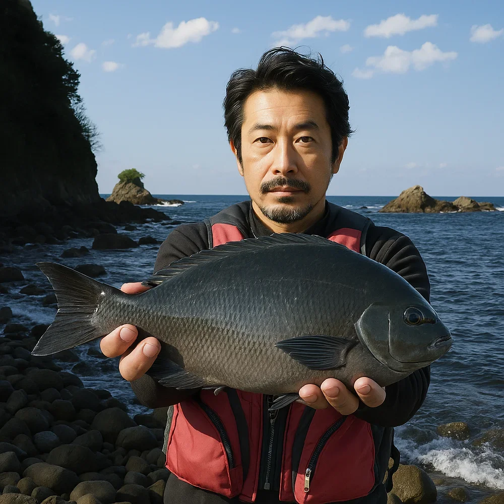 汐吹公園(汐吹崎)でメジナを釣る佐々木