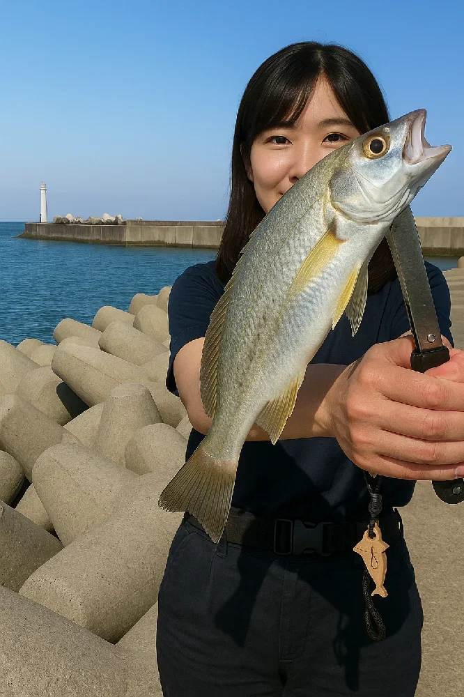 磯崎漁港でイシモチを釣る黒川