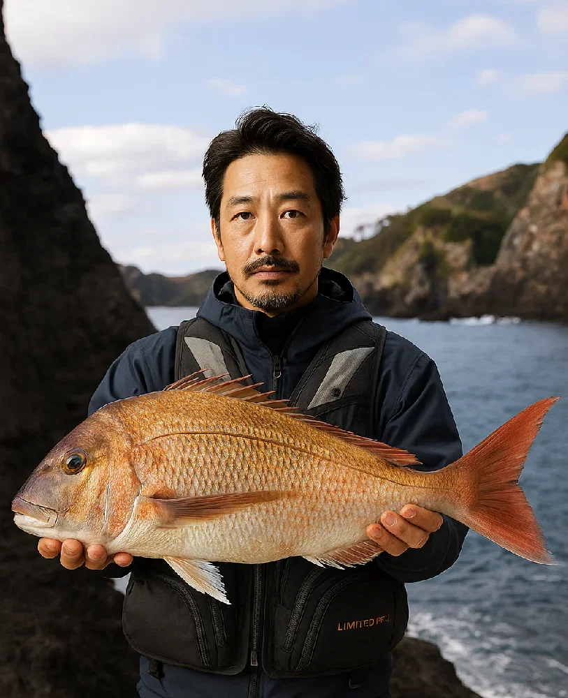 大根島でマダイを釣る佐々木