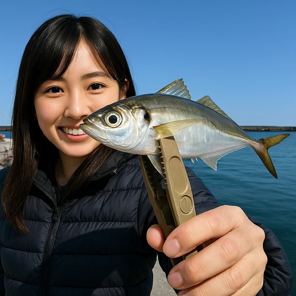川尻港でアジを釣る黒川