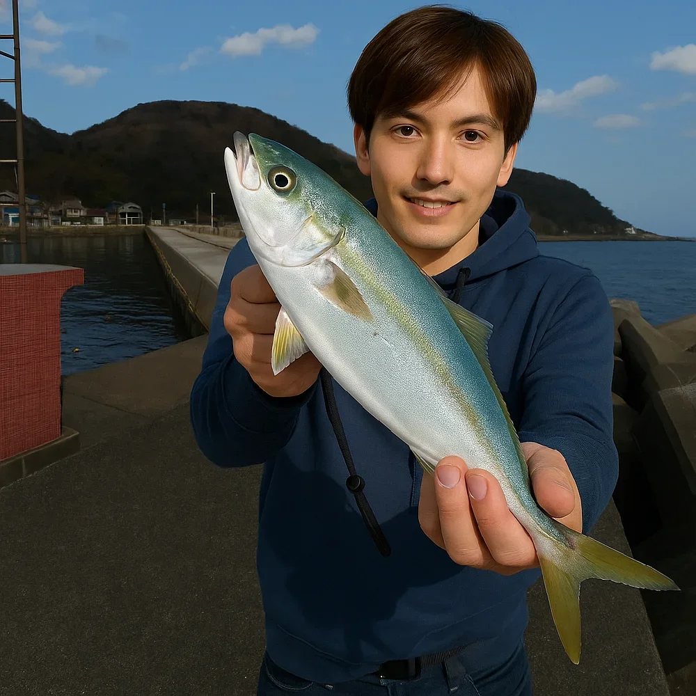 宇佐美港でイナダを釣る久良木