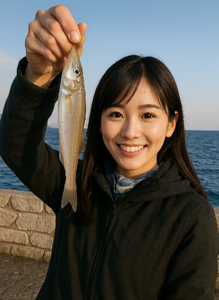 いるか浜堤防でキスを釣る黒川