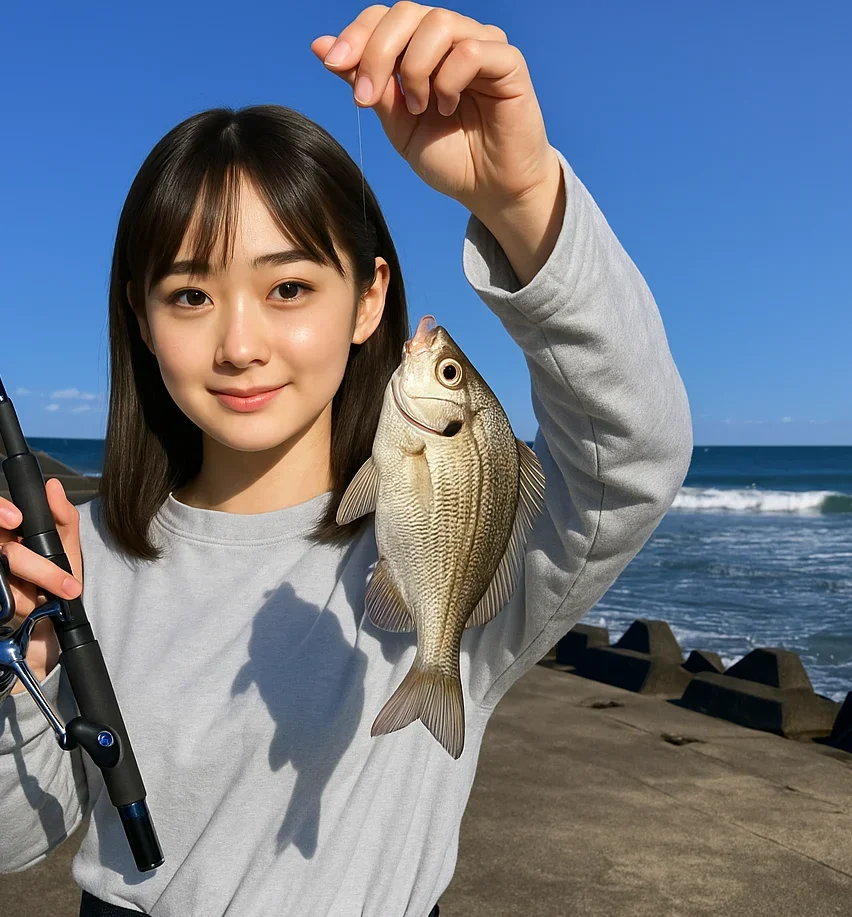 高戸海岸の堤防でウミタナゴを釣る国生