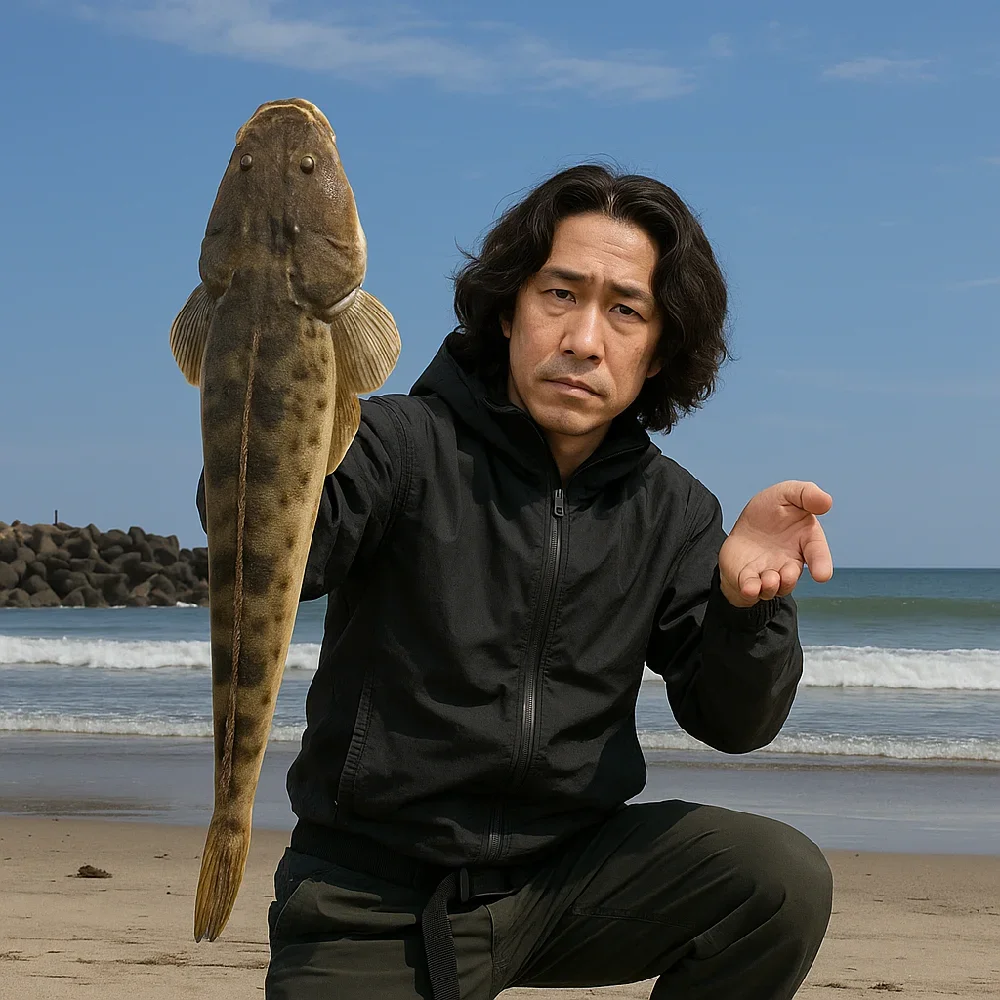 高萩海岸でマゴチを釣る岸本