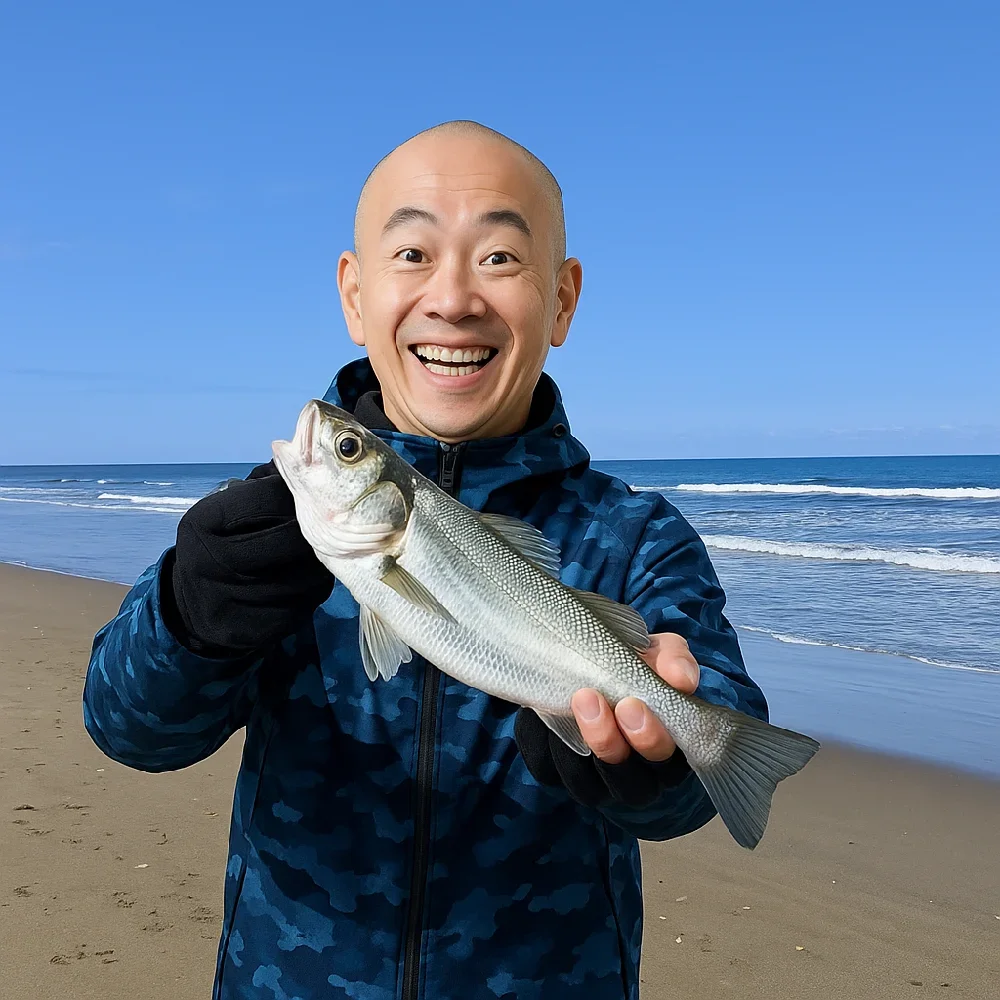 大竹海岸でイシモチを釣るがんだま君