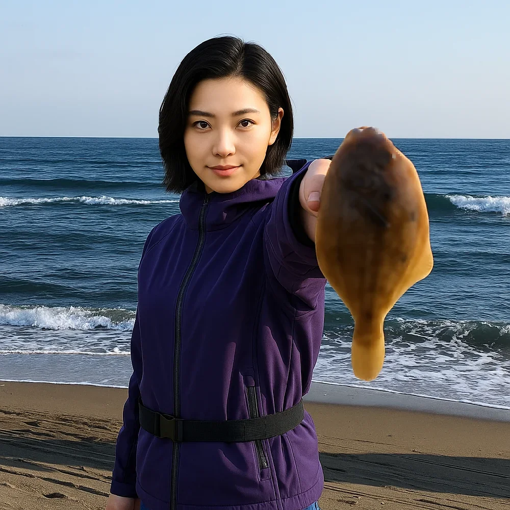 武与釜海岸でカレイを釣る八重田