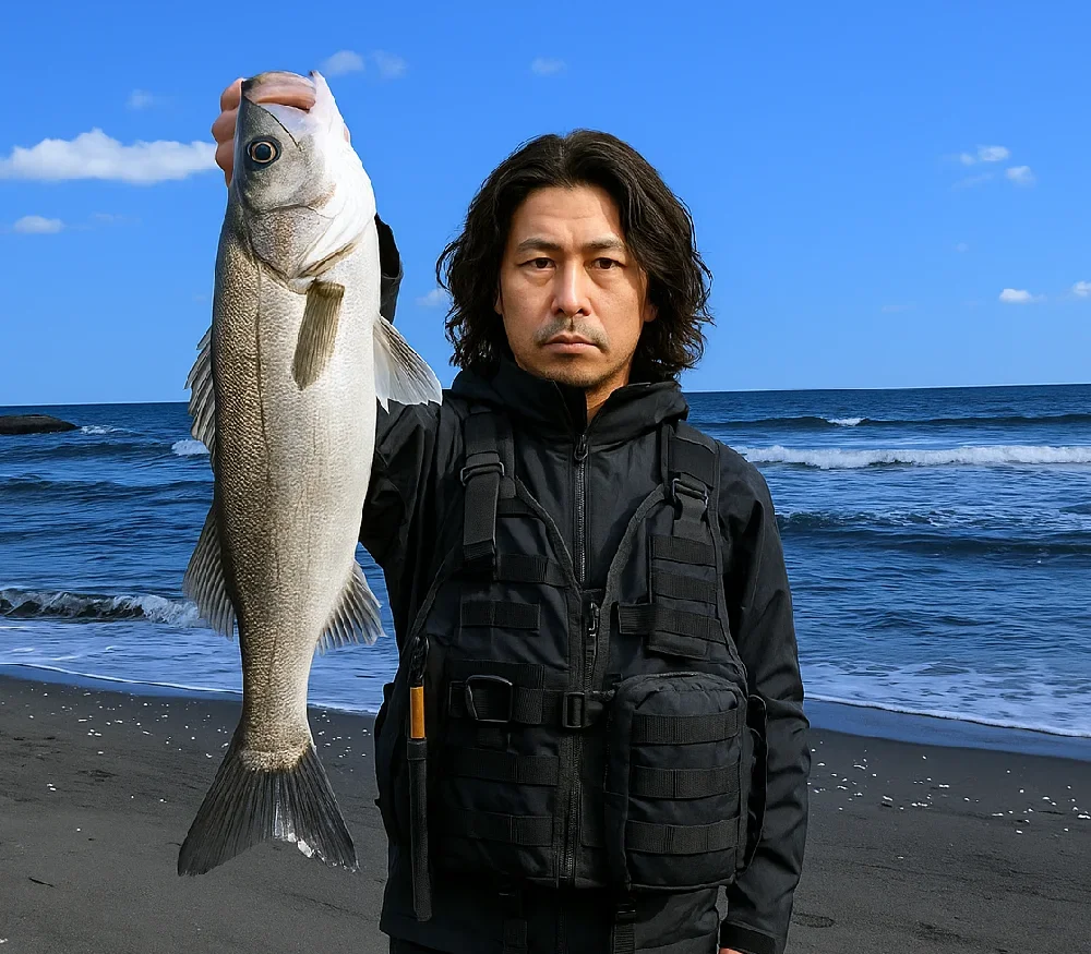 青塚海岸でシーバスを釣る岸本