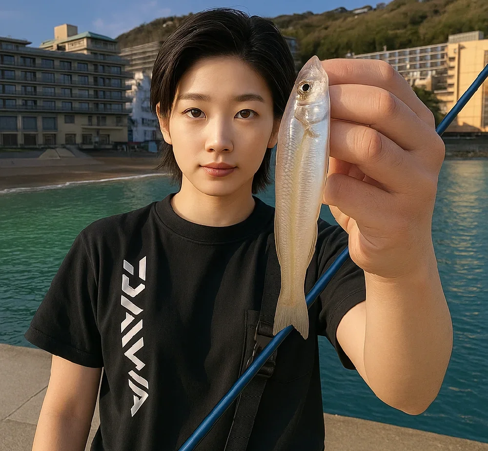 熱川大堤防でキスを釣る佐伯
