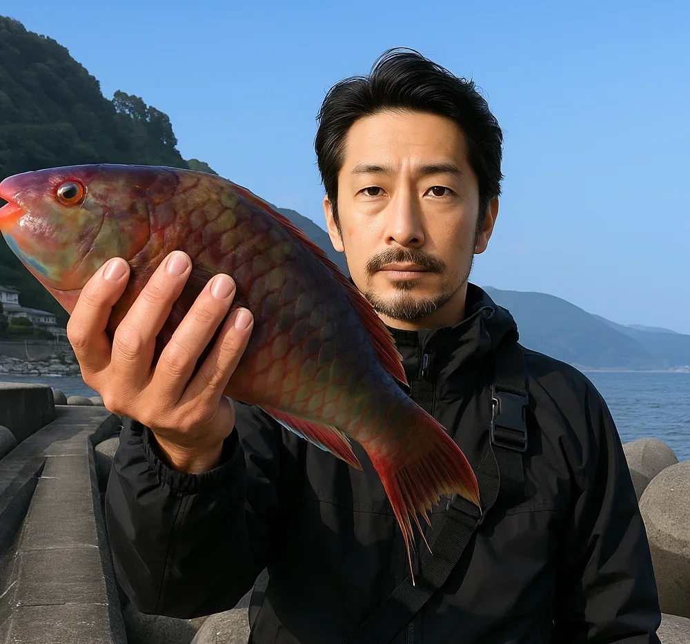 北川港でブダイを釣る佐々木