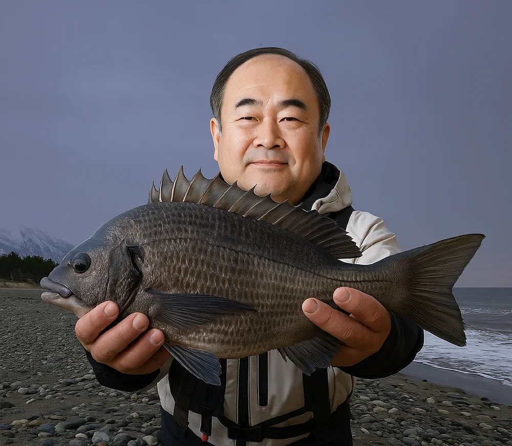 須沢海岸でクロダイを釣る持田