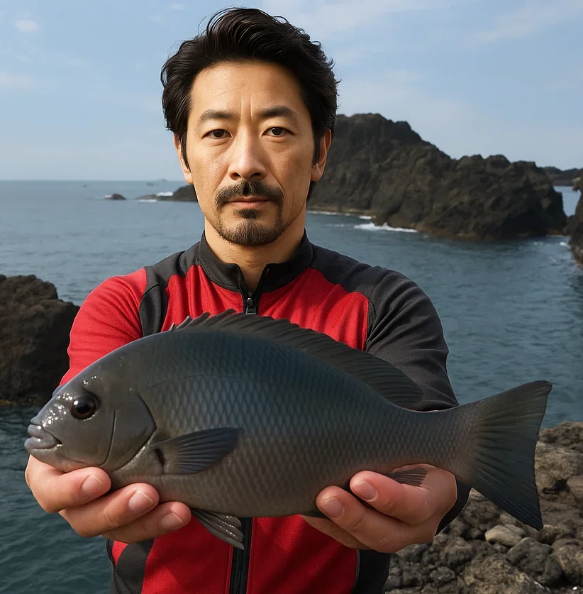 能生弁天岩でメジナを釣る佐々木