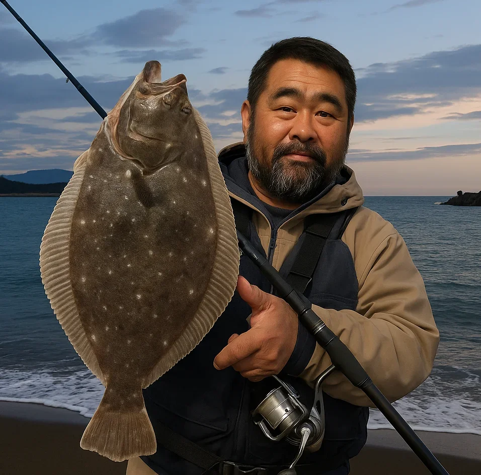 船見公園でヒラメ釣る楢崎