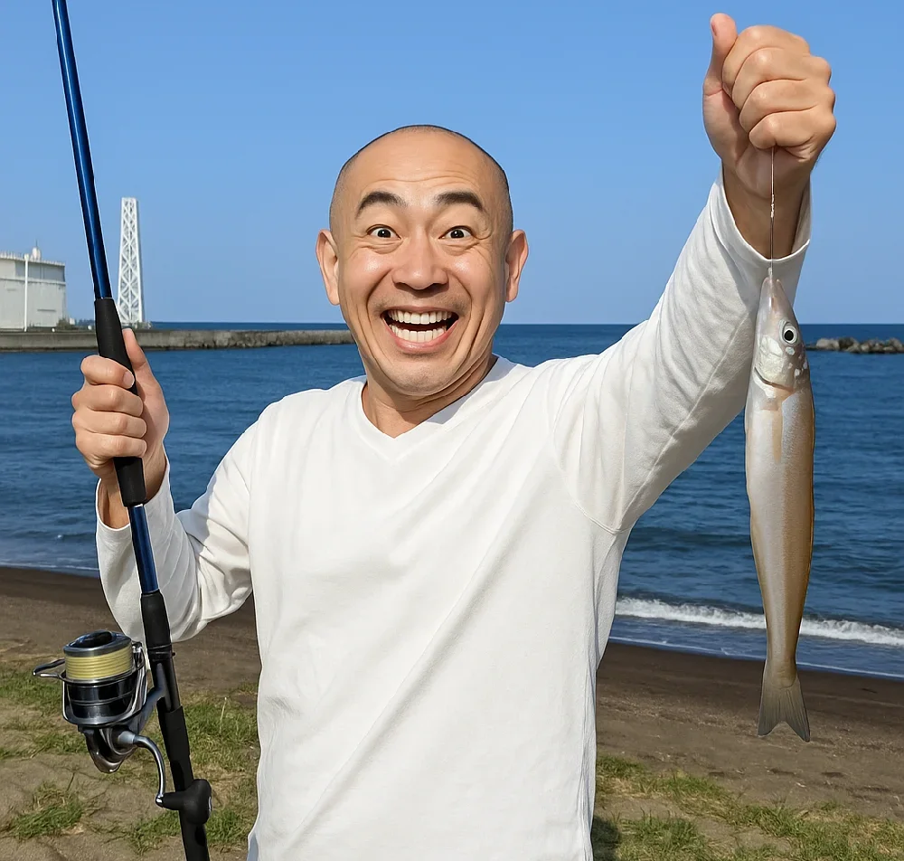 黒井突堤前でキスを釣るがんだま君