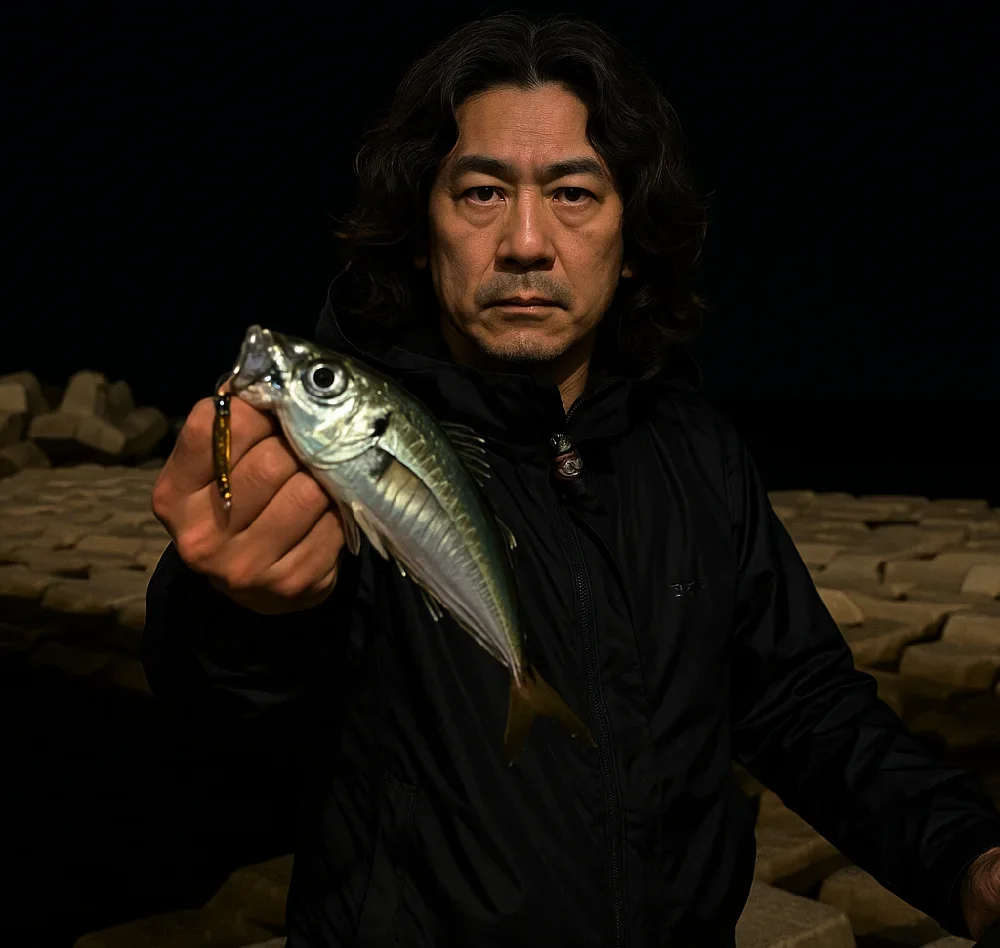 網代浜のアジングでアジを釣る岸本