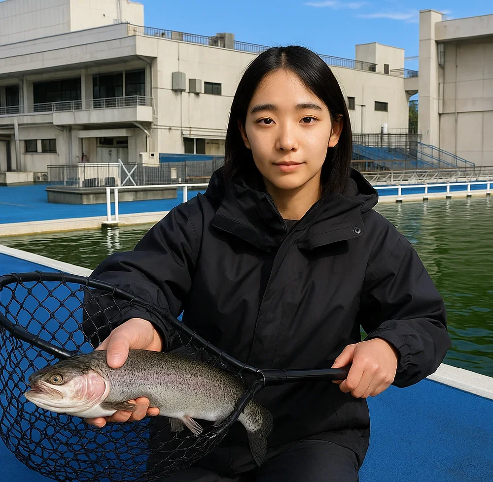 稲プーでニジマスを釣る森永