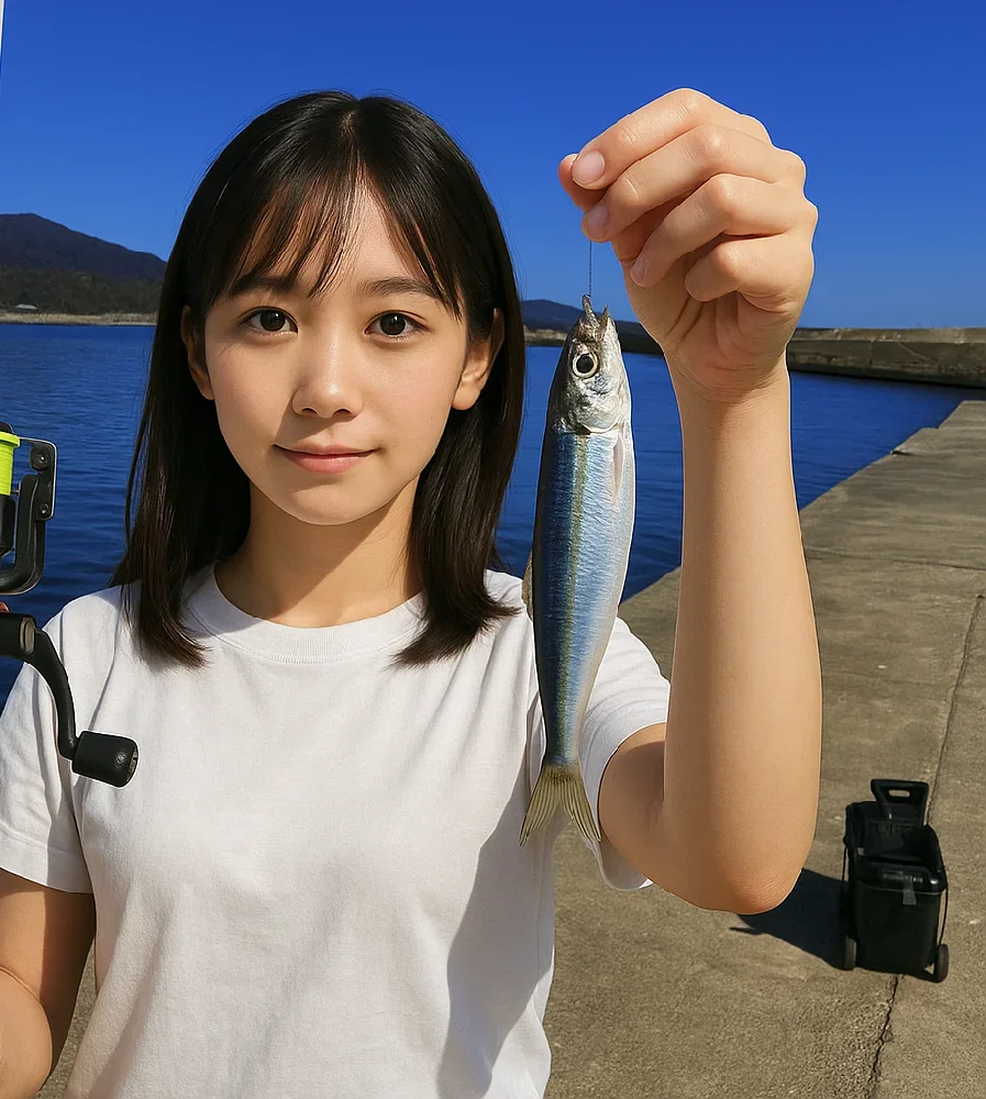 赤羽根漁港でイワシを釣る国生