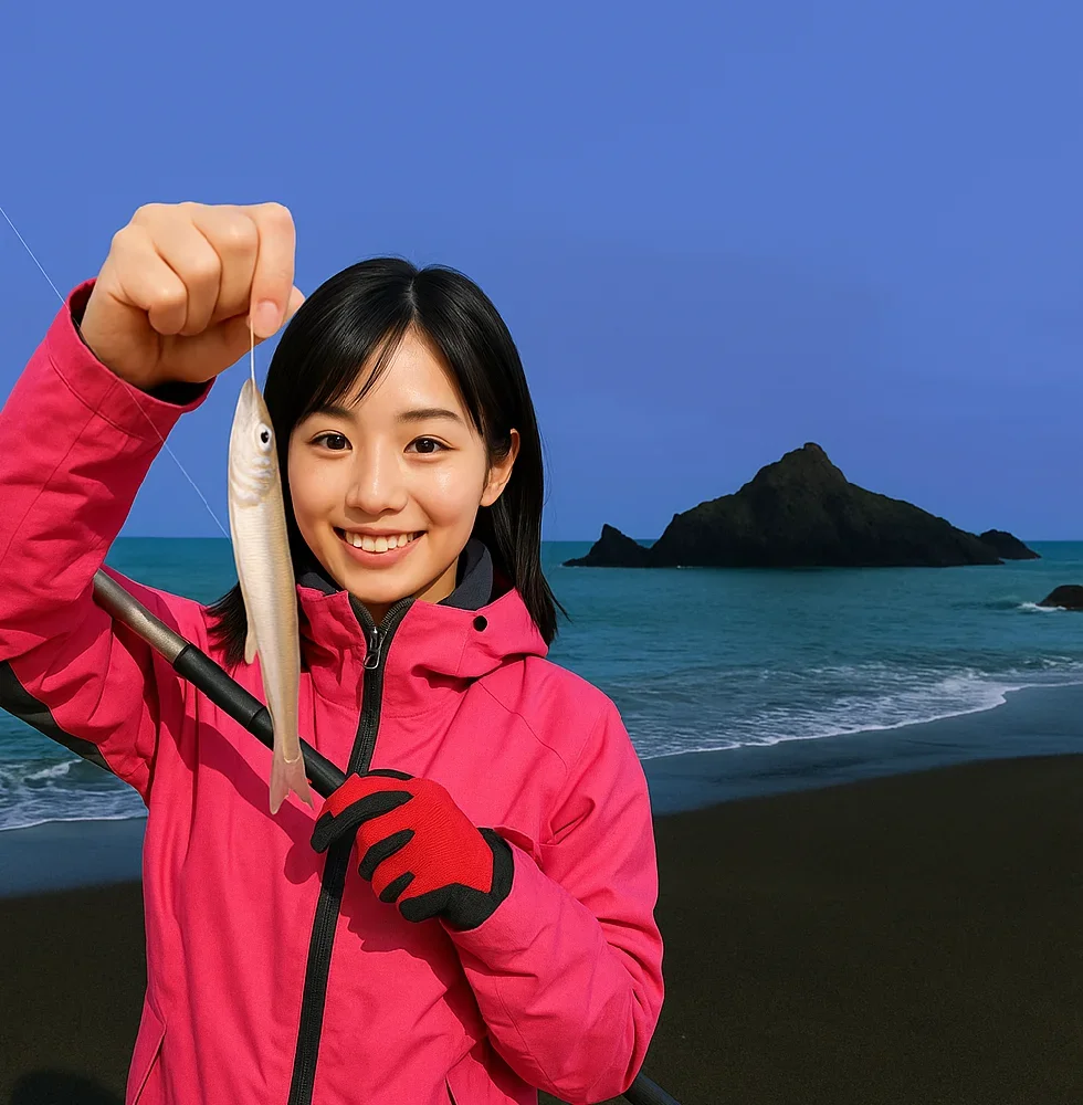 日出の石門でキスを釣る黒川