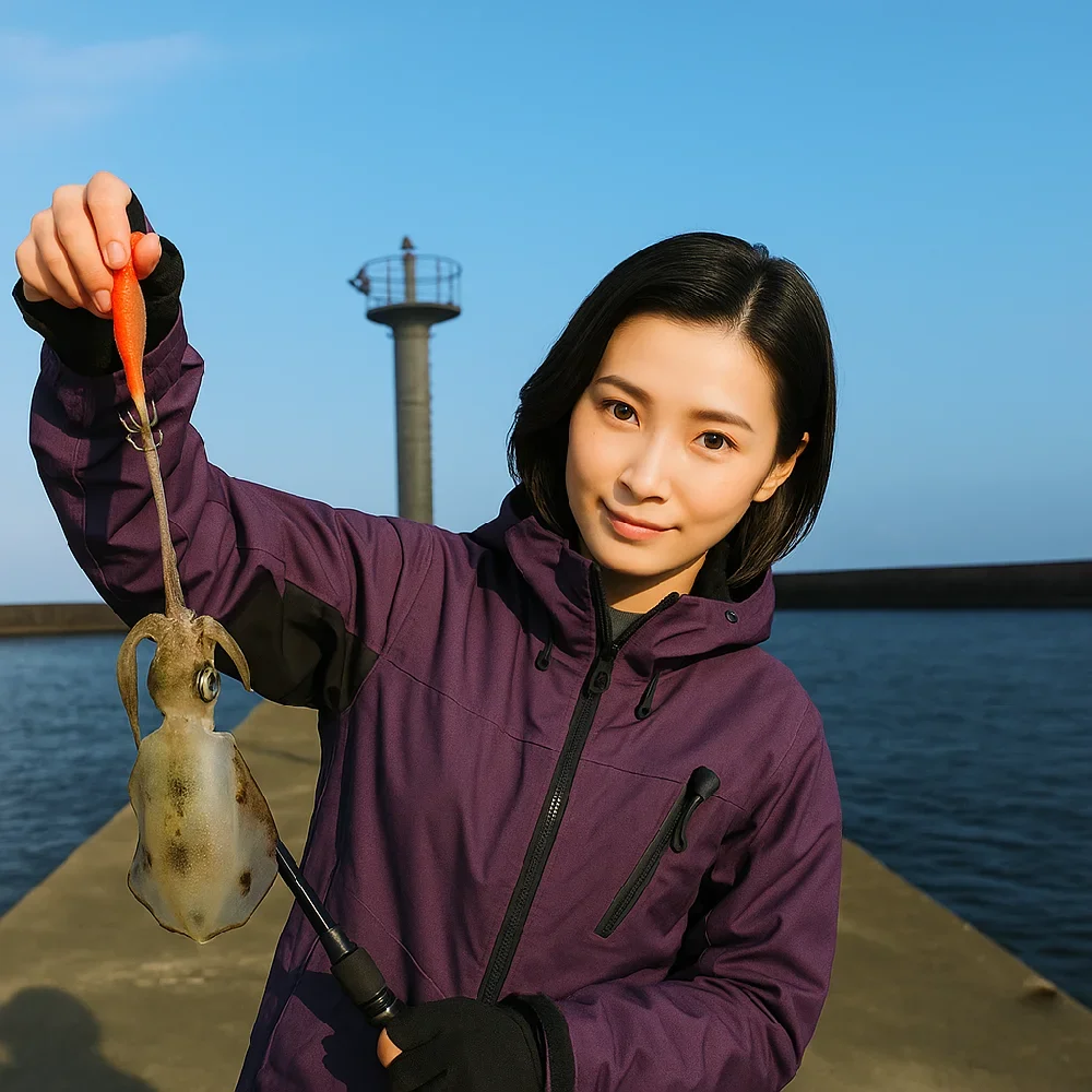 伊良湖港でアオリイカを釣る八重田
