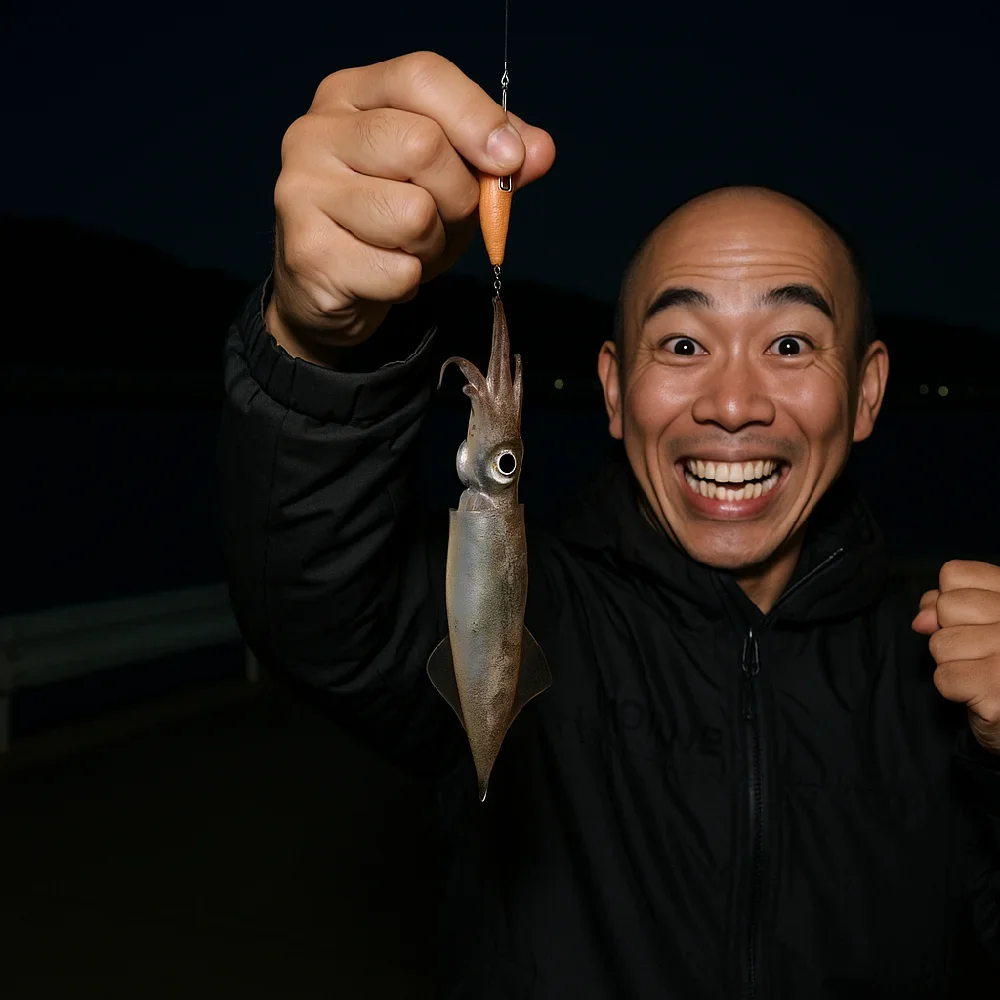 東幡豆漁港でヒイカを釣るがんだま君