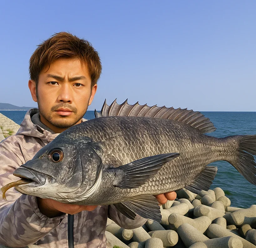 14号地でクロダイを釣る広岡