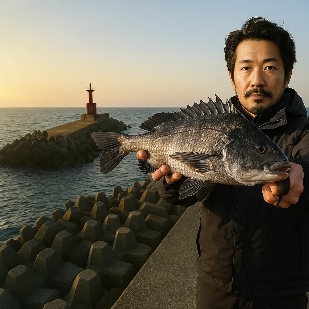 中州漁港でクロダイを釣る佐々木