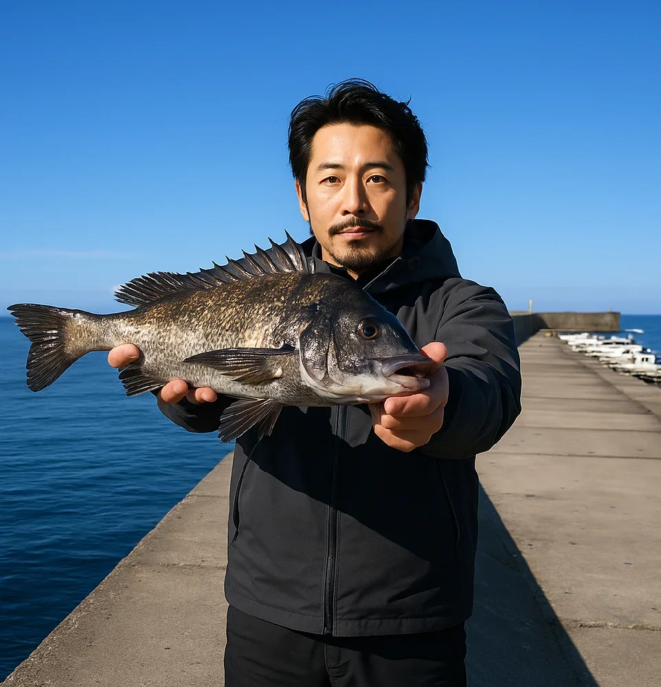冨具崎港でクロダイを釣る佐々木