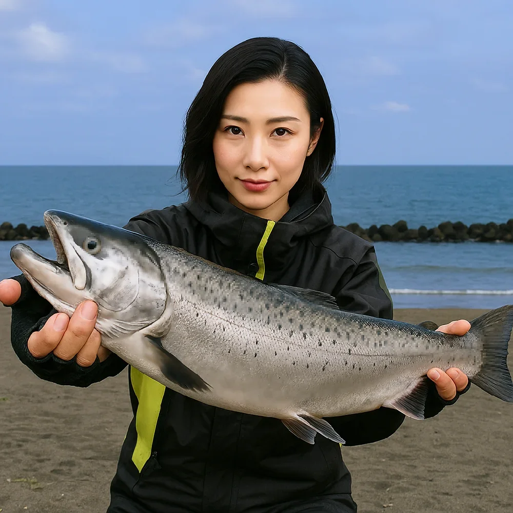 羽幌港付近のサーフでサクラマスを釣る八重田